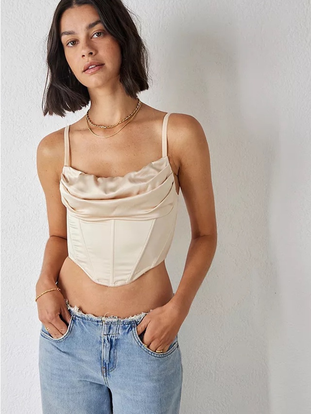 Urban Outfitters Cream Satin Cowl Corset Crop Top